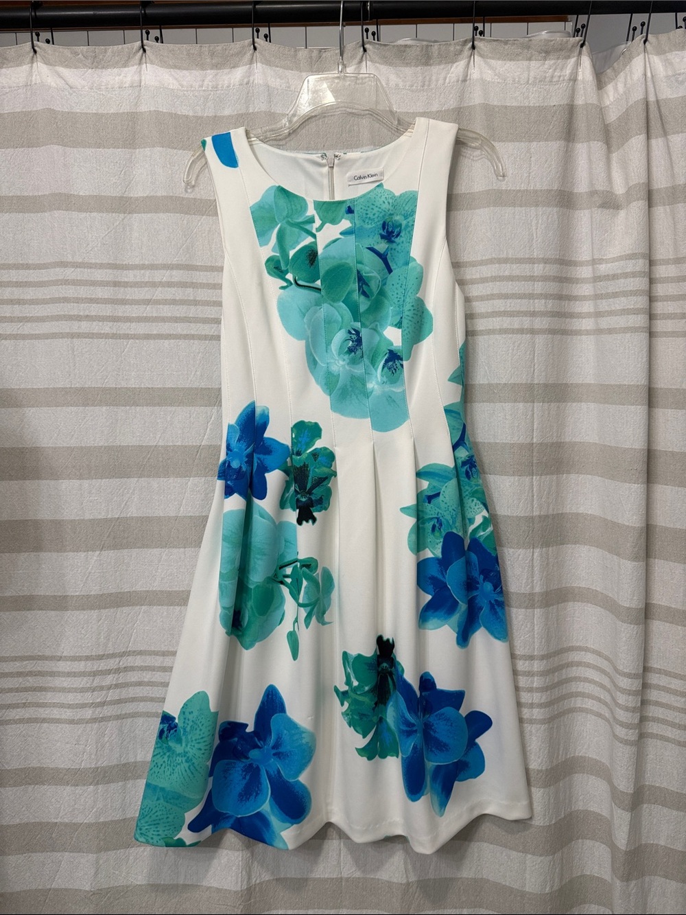 Calvin Klein White Dress with Blue & Teal Floral Print